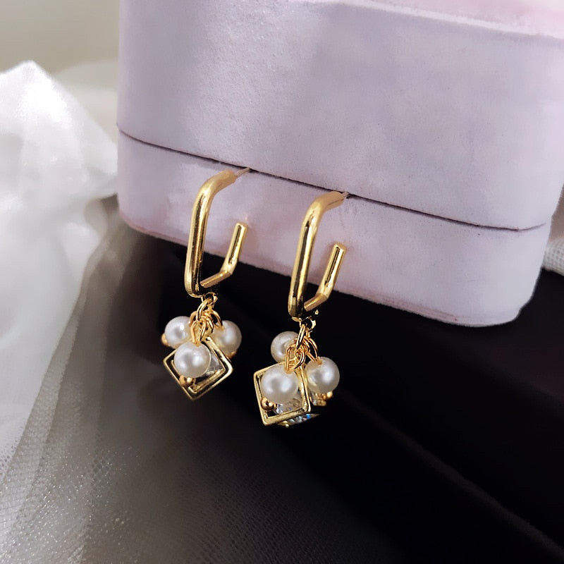 silver needle long pearl earrings female fashion temperament simple anti-allergy earrings summer personality net ornaments