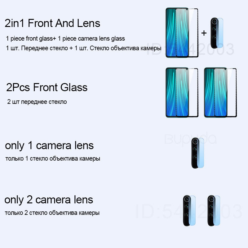 2 in 1 Camera Lens Tempered Glass For Redmi Note 8 7 6 5 Pro 8A 8T Screen Protector For Xiaomi Redmi 7 7A 8 8A 8T Glass Film