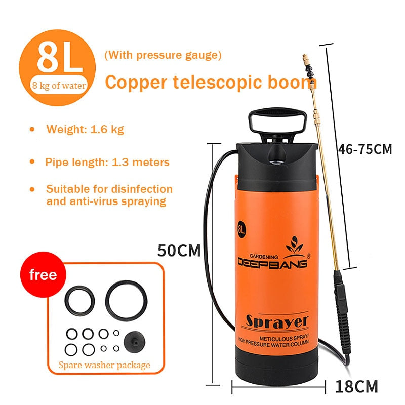 Hot Sale Garden Pressure Sprayer Irrigation Flower Plant Comes With Pressure Gauge Watering Can Pesticide Fertilizer Spray Tool