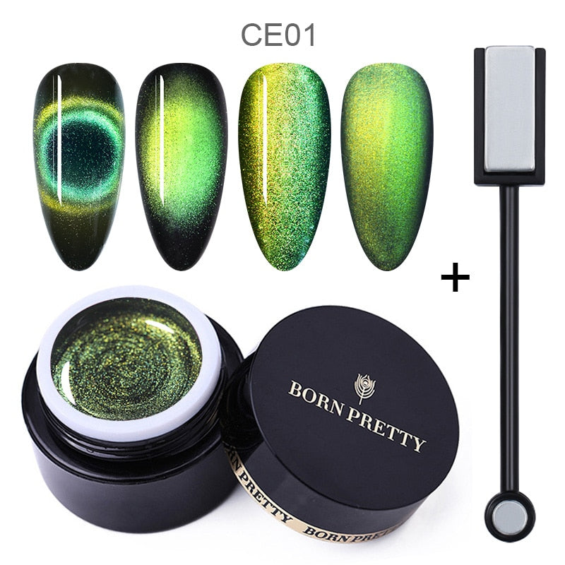 BORN PRETTY 9D Chameleon Cat Eye Nail Gel Magnetic Soak Off UV Gel Nail Polish Romantic Shining Gel Lacquers 5ml Black Base Need