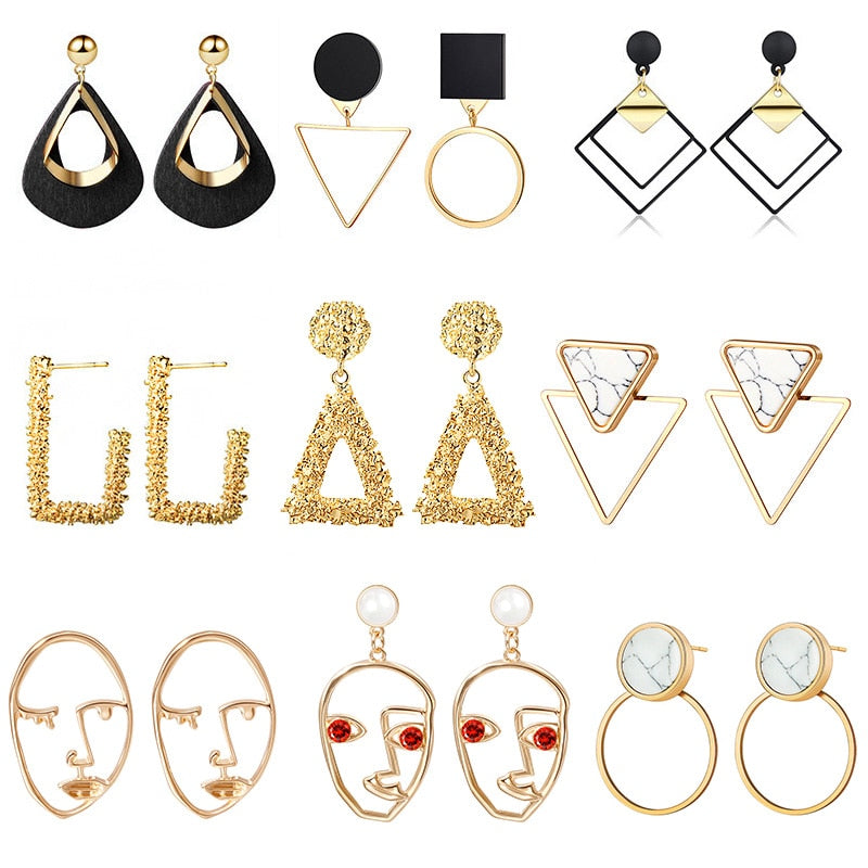 X&P New Fashion Round Dangle Drop Korean Earrings For Women Geometric Round Heart Gold Earring Wedding 2019 kolczyki Jewelry