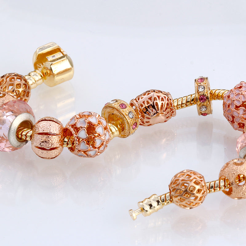 ATTRACTTO Fashion Gold Heart Bracelets&Bangles For Women Charm Flower Bracelets  Jewelry Handmade Snap Button Bracelet SBR190421