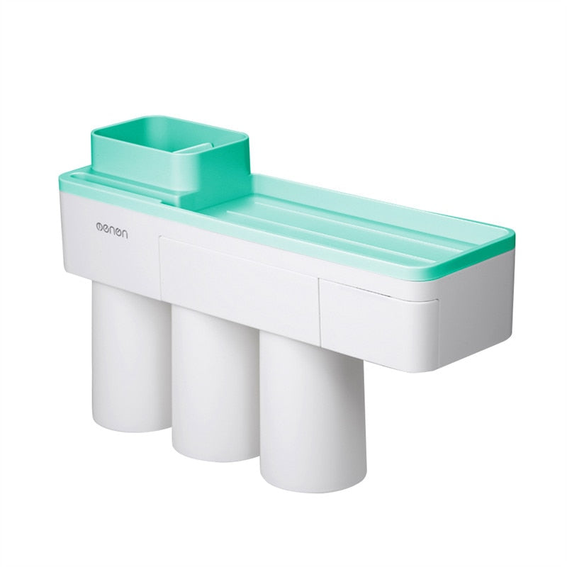 Auto Squeezing Toothpaste Dispenser Toothbrush Holder 4 Cups Suction Cup Set Bathroom Accessories Wall Mount Storage Rack