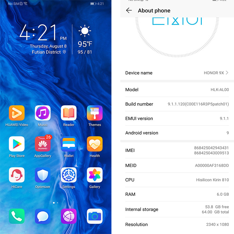 Honor 9x Smart Phone Kirin 810 Octa Core 6.59 inch Lifting Full Screen 48MP Dual Cameras 4000mAh GPU Turbo Mobile Phone