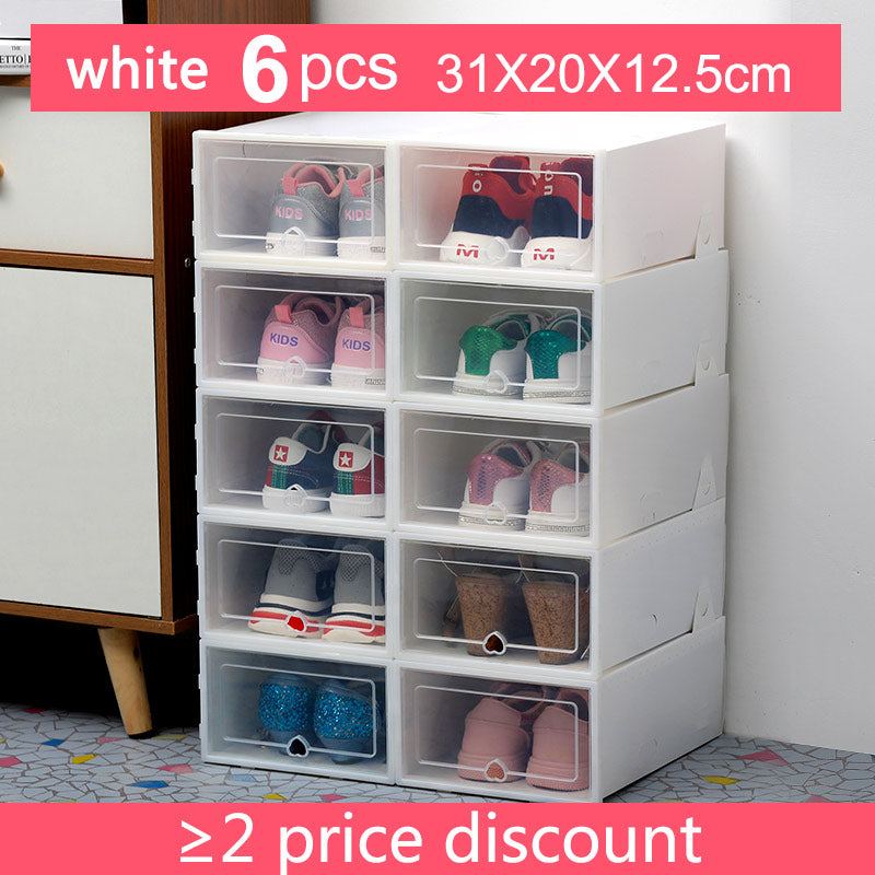 6Pc transparent shoe box thickened transparent dustproof shoe storage box can be stacked combination shoe cabinet shoe organizer