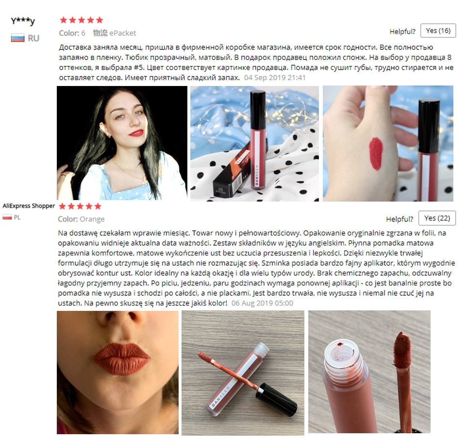 BANXEER Lipgloss Matte 8 Colors Lip Gloss Velvety Lipstick Liquid Matte Waterproof Lip Tint Full & rich Sexy Lip Makeup Cosmetic