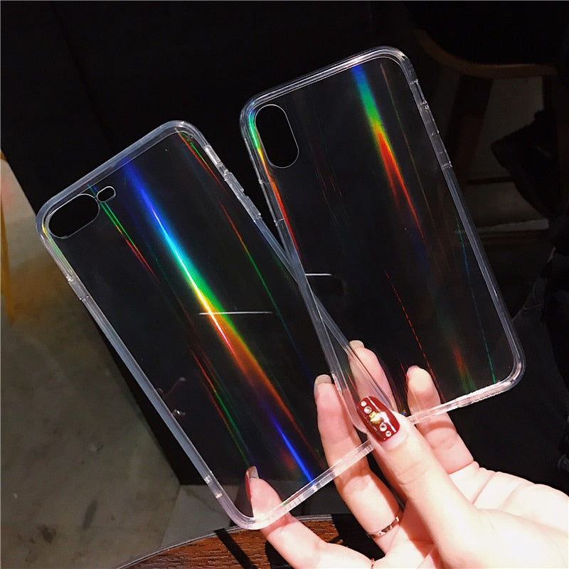 N1986N Rainbow Laser Case For iPhone X XR XS Max 11 11 Pro Max 6 6s 7 8 Plus Luxury Colorful Transparent Hard Acrylic Phone Case