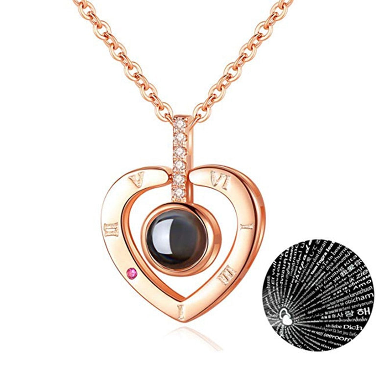 Rose Gold 100 Languages I Love You Projection Pendant Necklace for women Jewelry Love Memory Wedding Necklace Valentine's Day