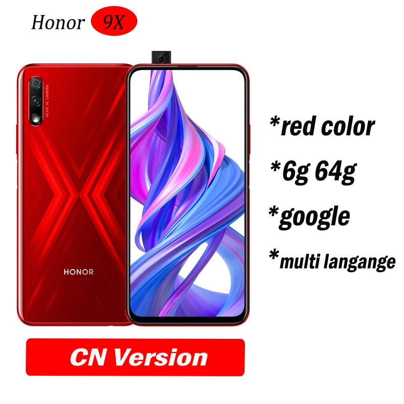 Honor 9x Smart Phone Kirin 810 Octa Core 6.59 inch Lifting Full Screen 48MP Dual Cameras 4000mAh GPU Turbo Mobile Phone