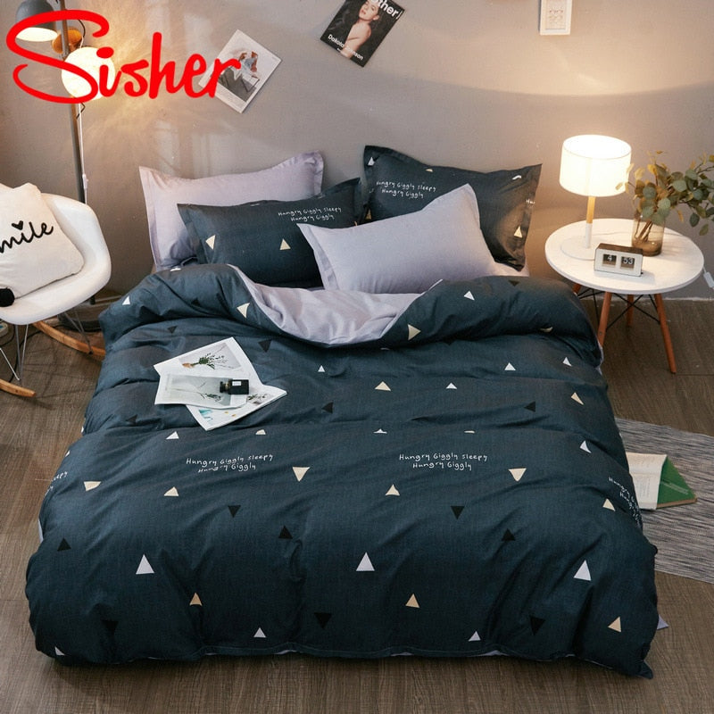 Sisher Simple Bedding Set With Pillowcase Duvet Cover Sets Bed Linen Sheet Single Double Queen King Size Quilt Covers Bedclothes