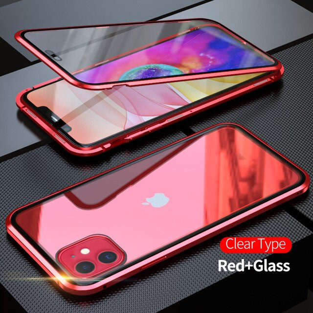 360 Metal Magnetic Phone Case For iPhone 11 Pro Max Case For iPhone XR X XS Max 6 6S 7 8 Plus Double Side Tempered Glass Cover