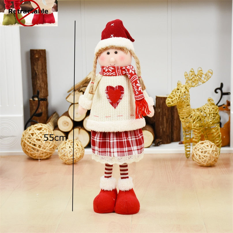 Big Size Christmas Dolls Retractable Santa Claus Snowman Elk Toys Xmas Figurines Christmas Gift for Kid Red Xmas Tree Ornament