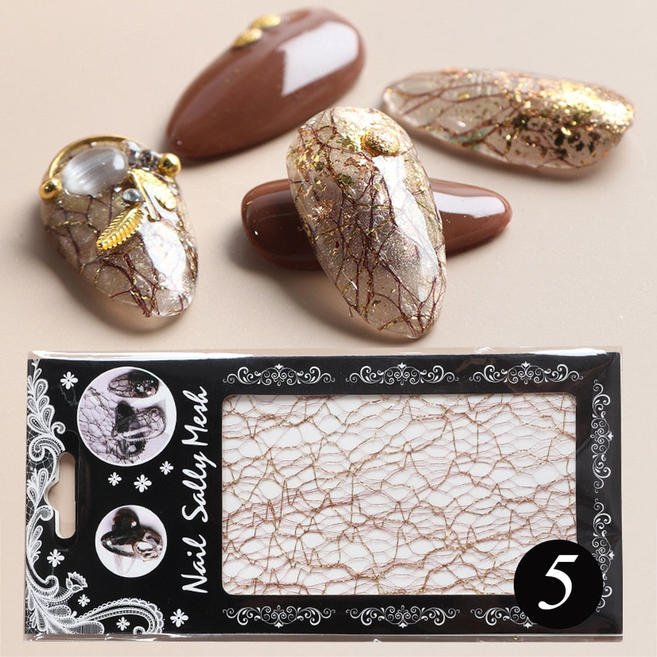 1pc 3D Mesh Nail Sticker Gold Silver Net Line Tape on Nails Holo Adhesive Silk Foil Nail Art Decorations Decal Polish Tip CH1540