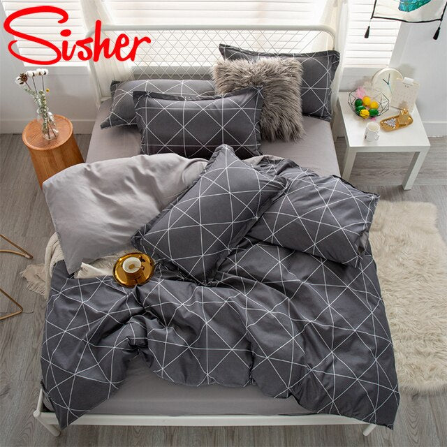 Sisher Simple Bedding Set With Pillowcase Duvet Cover Sets Bed Linen Sheet Single Double Queen King Size Quilt Covers Bedclothes