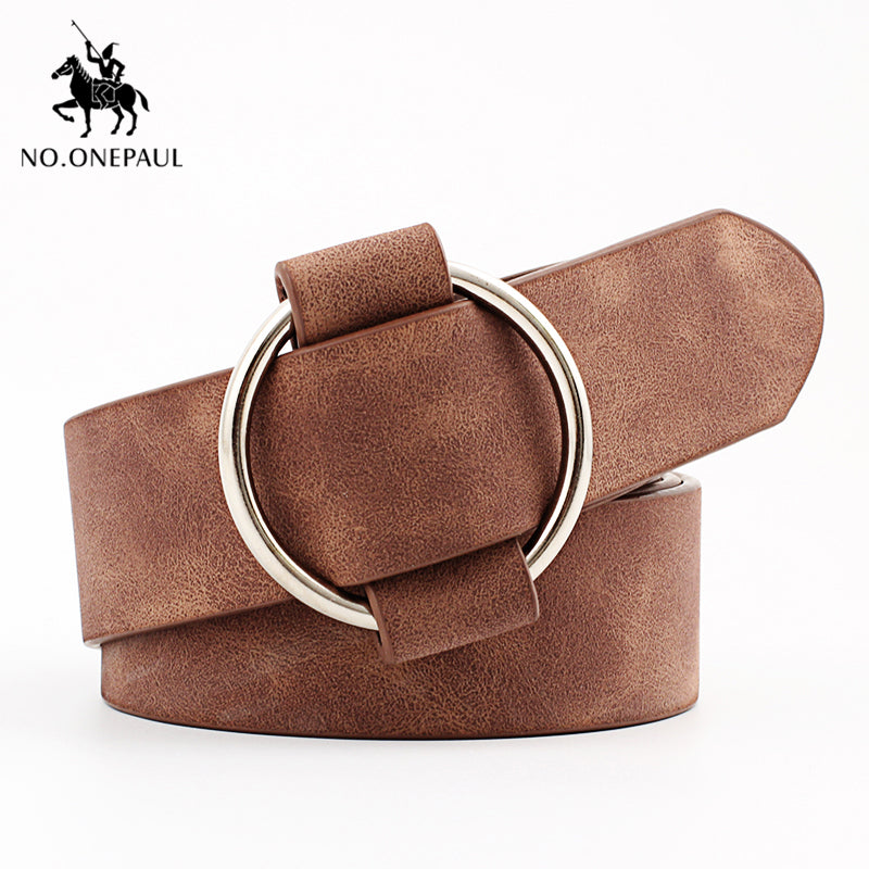 NO.ONEPAUL Genuine quality ladies fashion latest needle-free metal round buckle belt jeans wild luxury brand the women belt for