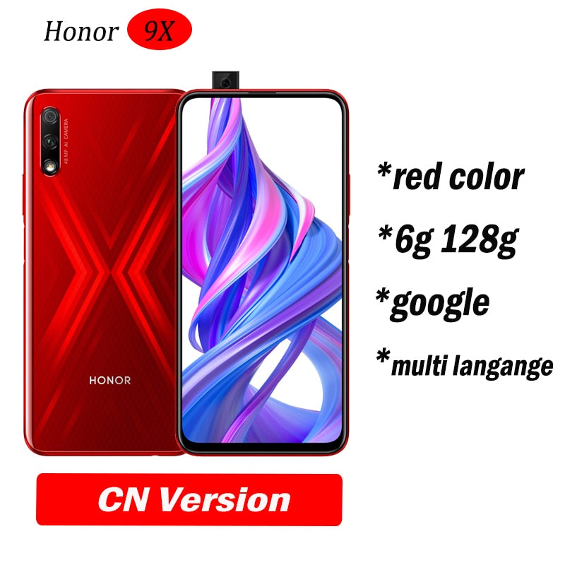 Honor 9x Smart Phone Kirin 810 Octa Core 6.59 inch Lifting Full Screen 48MP Dual Cameras 4000mAh GPU Turbo Mobile Phone