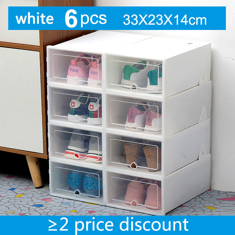 6Pc transparent shoe box thickened transparent dustproof shoe storage box can be stacked combination shoe cabinet shoe organizer