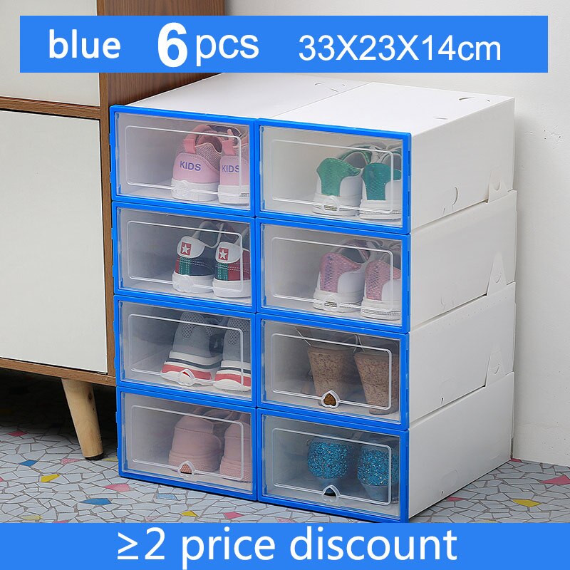 6Pc transparent shoe box thickened transparent dustproof shoe storage box can be stacked combination shoe cabinet shoe organizer