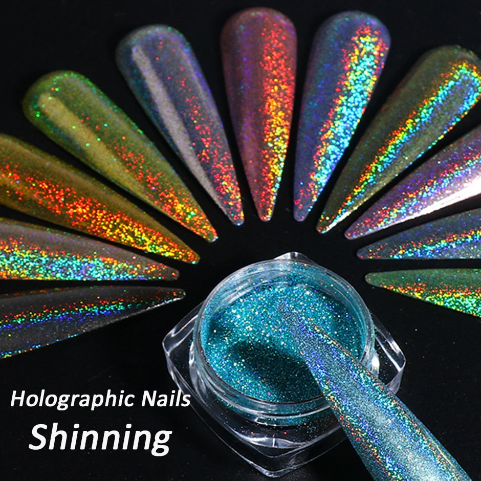 Holographic Powder on Nails Laser Silver Glitter Chrome Nail Powder DIP Shimmer Gel Polish Flakes for Manicure Pigment CH1028-3