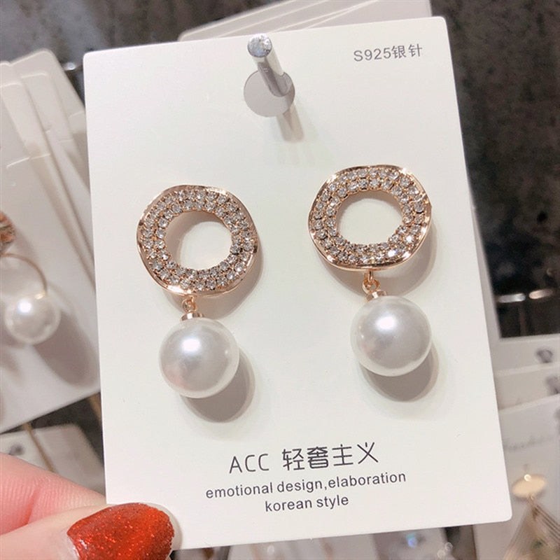 silver needle long pearl earrings female fashion temperament simple anti-allergy earrings summer personality net ornaments