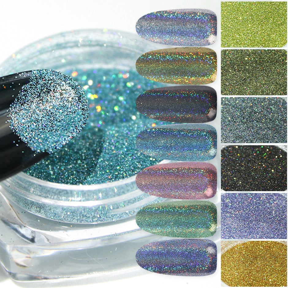 Holographic Powder on Nails Laser Silver Glitter Chrome Nail Powder DIP Shimmer Gel Polish Flakes for Manicure Pigment CH1028-3