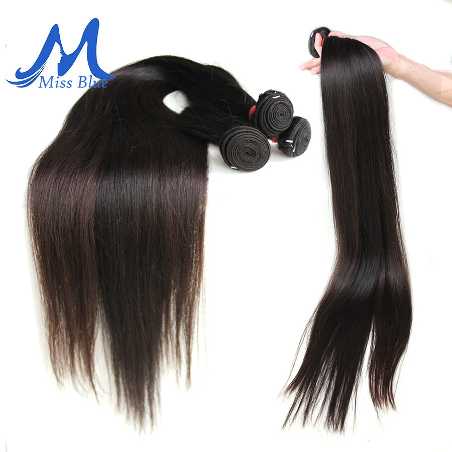 Missblue 32 34 36 38 40 Inch Brazilian Hair Weave Bundles Straight 100% Human Hair Bundles 3 4 Pieces Natural Color Remy Hair