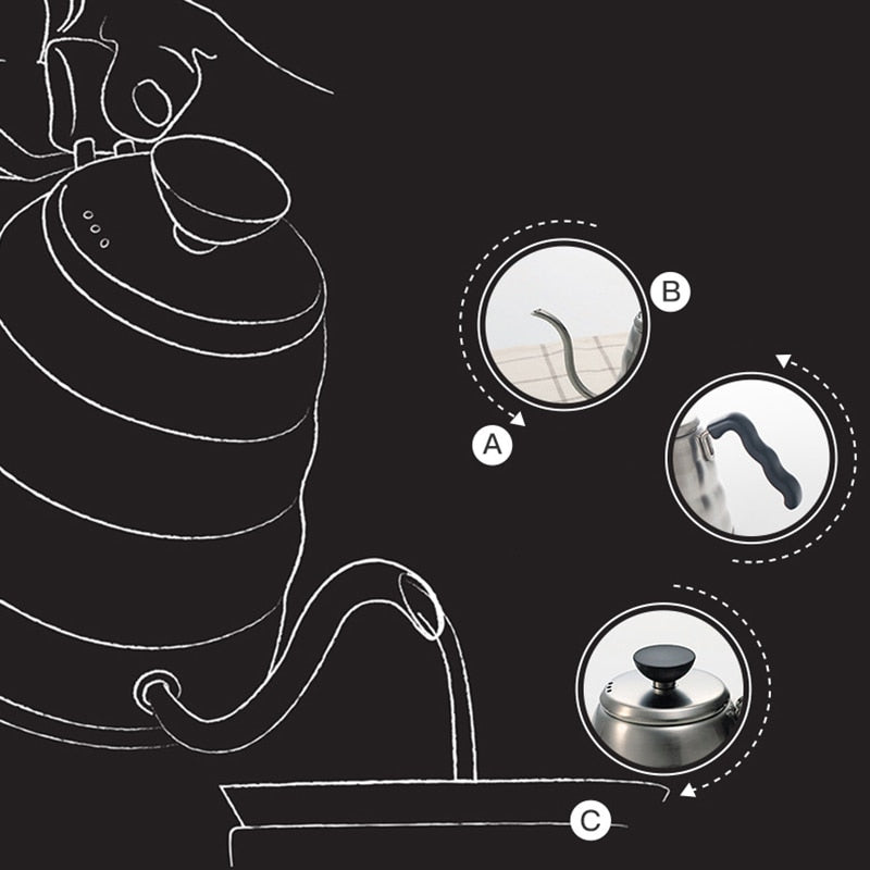 Stainless Steel Hario Coffee Drip Gooseneck Kettle Pot Teapot Kettle Tea Maker Hight Quality Bottle Kitchen Accessory 1000ML