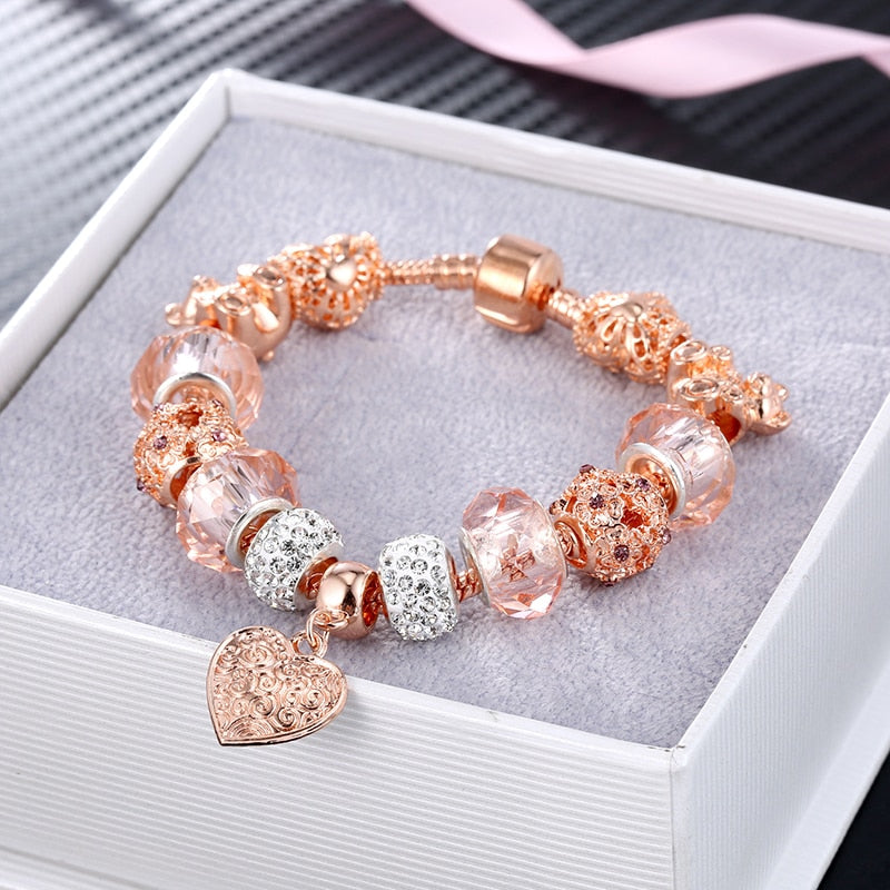 ATTRACTTO Gold Crystal Bear Bracelets&Bangles For Women Charm Heart Bracelets  Jewelry Handmade Snap Button Bracelet SBR190422