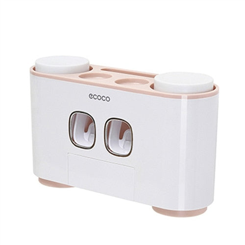 Auto Squeezing Toothpaste Dispenser Toothbrush Holder 4 Cups Suction Cup Set Bathroom Accessories Wall Mount Storage Rack