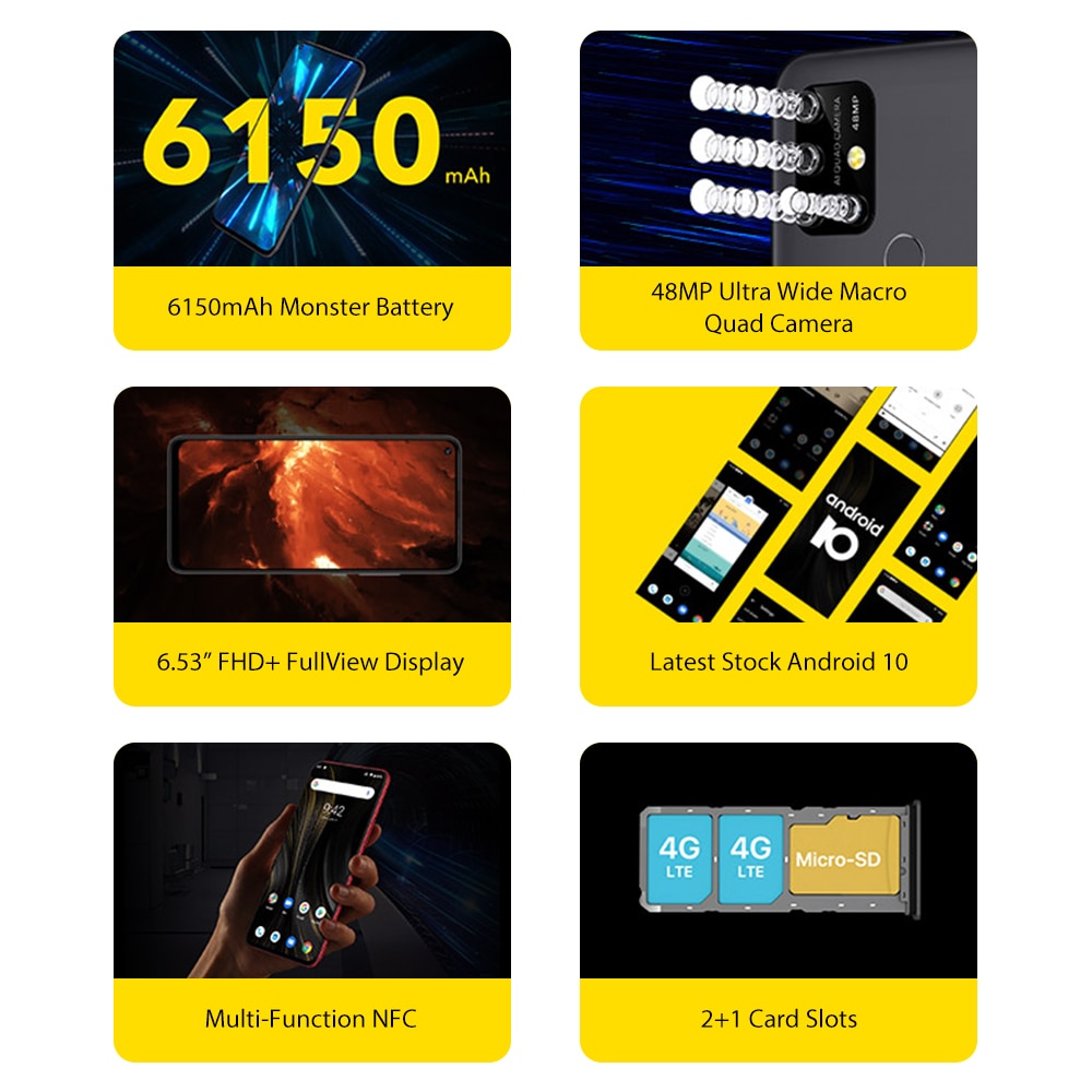 UMIDIGI Power 3 Android 10 48MP Quad AI Camera 6150mAh 6.53" FHD+ 4GB 64GB Helio P60 Global Version Smartphone NFC Pre-sale