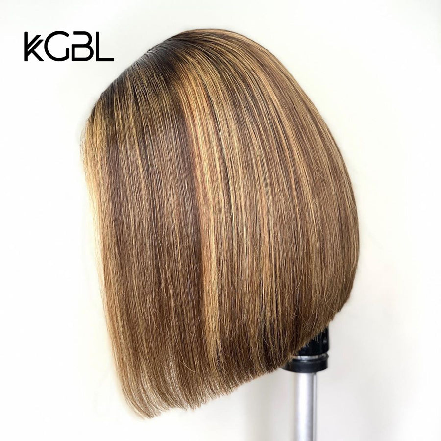 KGBL Short Bob Ombre 4/27 Color 13*4 Lace Front Middle Ratio 8”-16" Human Hair Wigs  Brazilian Non-Remy Hair   Pre-Plucked Wigs
