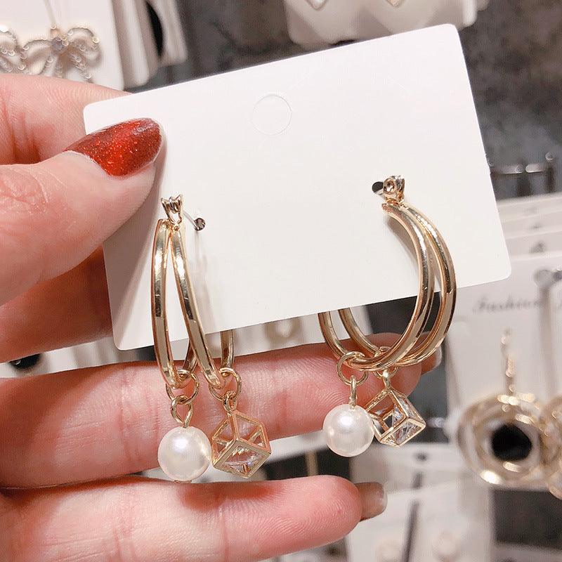 silver needle long pearl earrings female fashion temperament simple anti-allergy earrings summer personality net ornaments