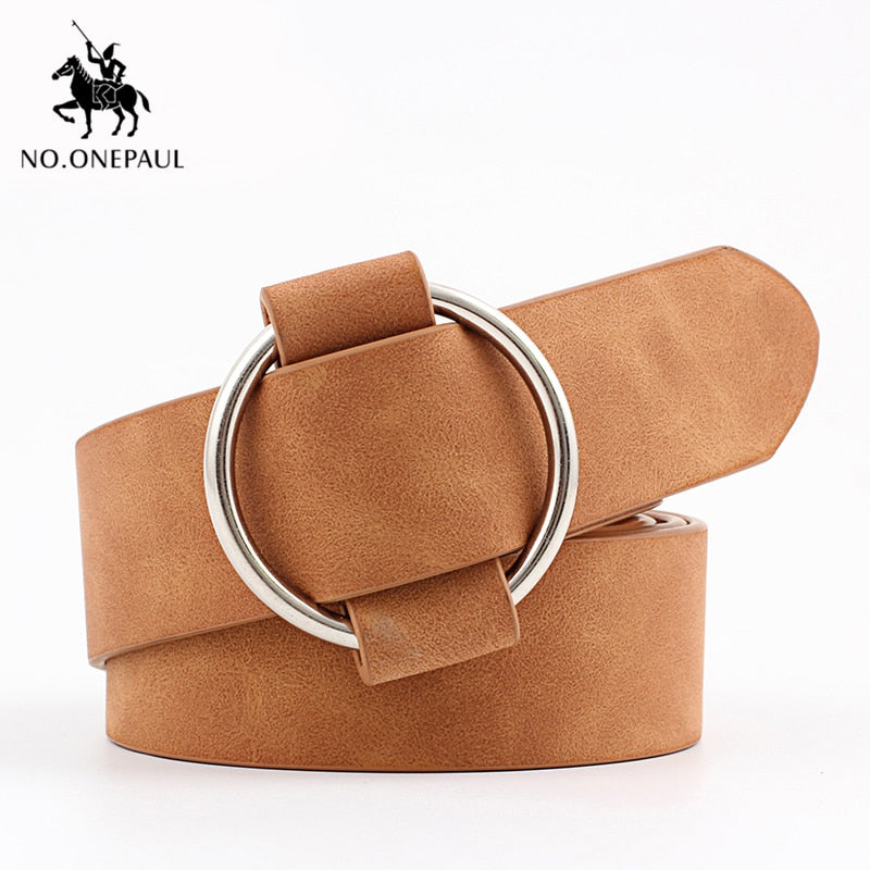 NO.ONEPAUL Genuine quality ladies fashion latest needle-free metal round buckle belt jeans wild luxury brand the women belt for