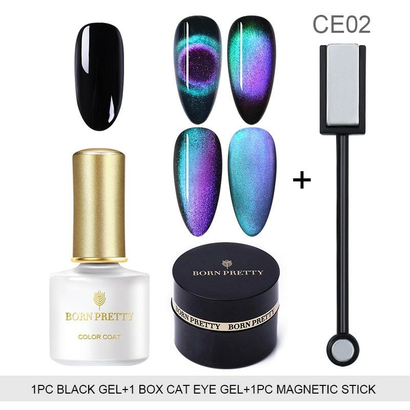 BORN PRETTY 9D Chameleon Cat Eye Nail Gel Magnetic Soak Off UV Gel Nail Polish Romantic Shining Gel Lacquers 5ml Black Base Need