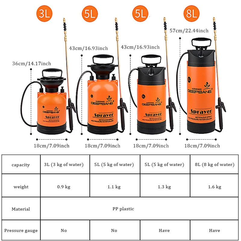 Hot Sale Garden Pressure Sprayer Irrigation Flower Plant Comes With Pressure Gauge Watering Can Pesticide Fertilizer Spray Tool