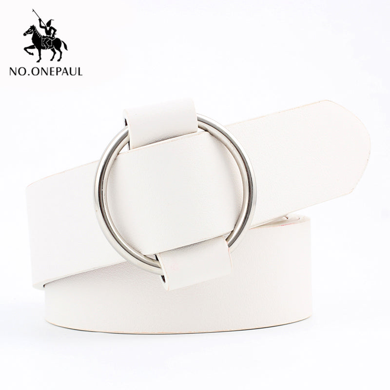 NO.ONEPAUL Genuine quality ladies fashion latest needle-free metal round buckle belt jeans wild luxury brand the women belt for