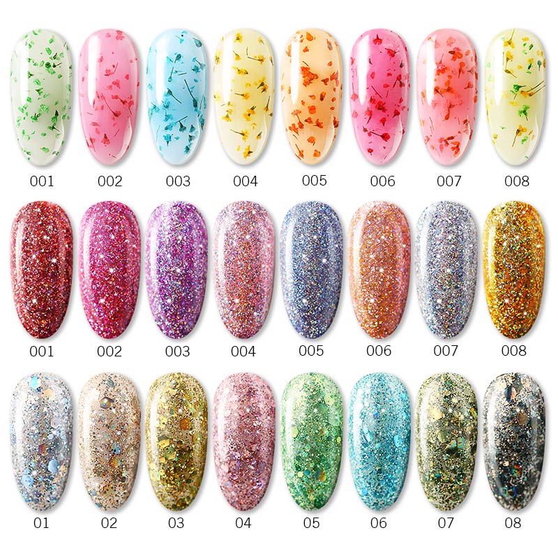 Modelones Platinum Glitter Led Gel Soak Off Nail Gel Lacquer Shiny Sequins Decorations UV Gel Varnish Painting Flowers UV Polish