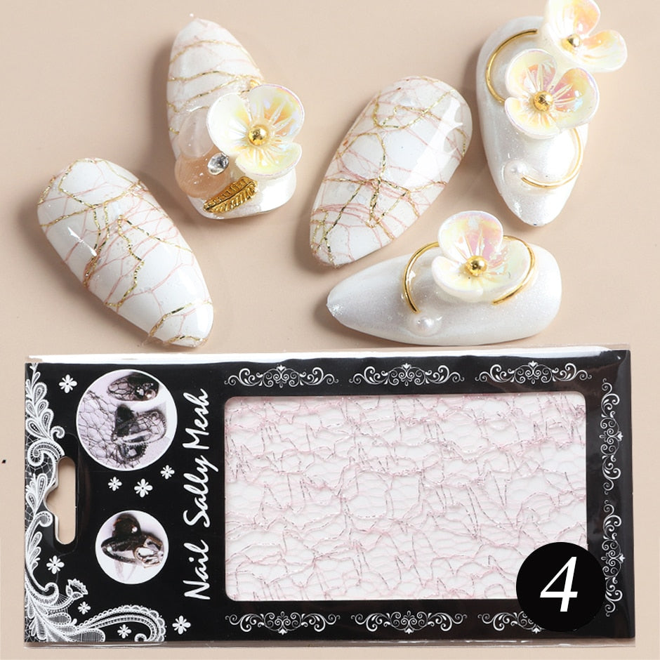 1pc 3D Mesh Nail Sticker Gold Silver Net Line Tape on Nails Holo Adhesive Silk Foil Nail Art Decorations Decal Polish Tip CH1540