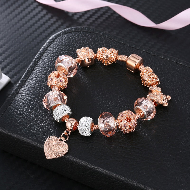 ATTRACTTO Gold Crystal Bear Bracelets&Bangles For Women Charm Heart Bracelets  Jewelry Handmade Snap Button Bracelet SBR190422
