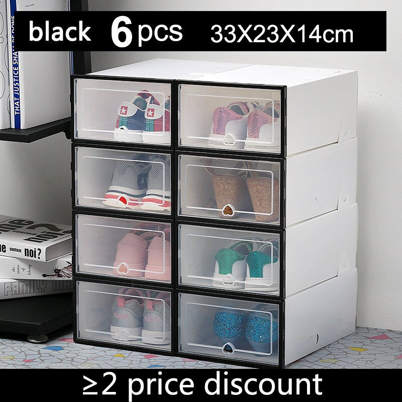 6Pc transparent shoe box thickened transparent dustproof shoe storage box can be stacked combination shoe cabinet shoe organizer