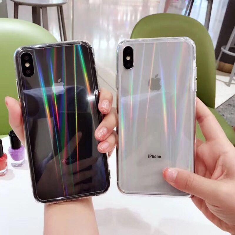 N1986N Rainbow Laser Case For iPhone X XR XS Max 11 11 Pro Max 6 6s 7 8 Plus Luxury Colorful Transparent Hard Acrylic Phone Case