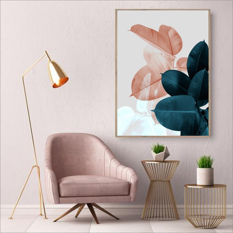 Modern Abstract Pink Flower Green Plants Poster Print Canvas Painting Pictures Home Wall Art Decoration Can Be Customized