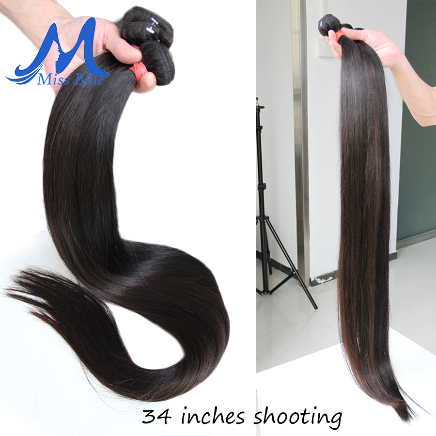 Missblue 32 34 36 38 40 Inch Brazilian Hair Weave Bundles Straight 100% Human Hair Bundles 3 4 Pieces Natural Color Remy Hair