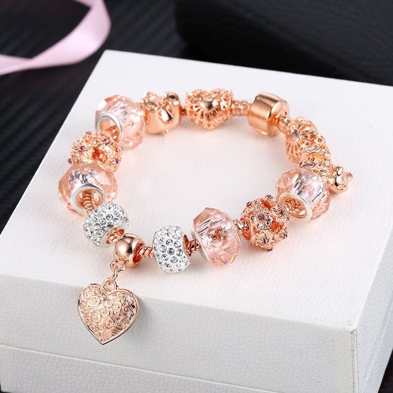 ATTRACTTO Gold Crystal Bear Bracelets&Bangles For Women Charm Heart Bracelets  Jewelry Handmade Snap Button Bracelet SBR190422