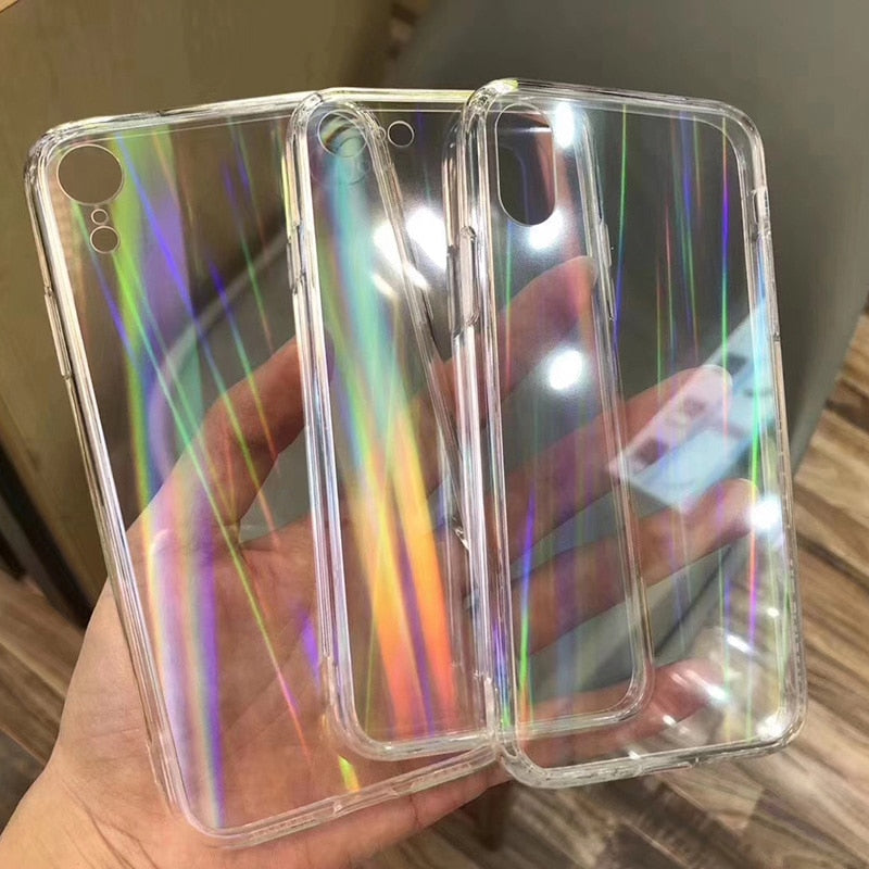 N1986N Rainbow Laser Case For iPhone X XR XS Max 11 11 Pro Max 6 6s 7 8 Plus Luxury Colorful Transparent Hard Acrylic Phone Case
