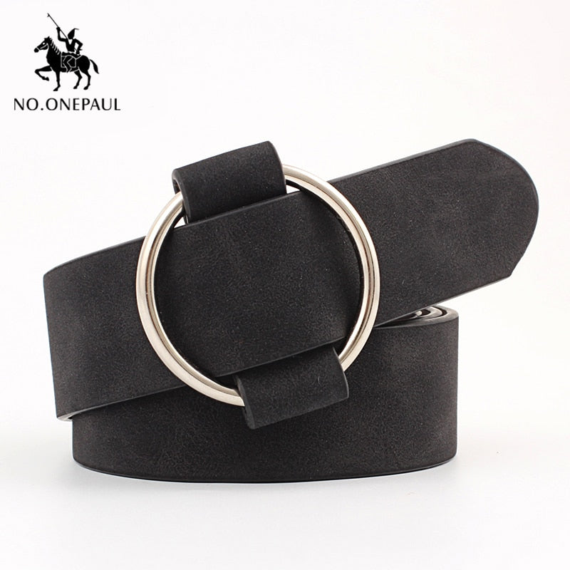 NO.ONEPAUL Genuine quality ladies fashion latest needle-free metal round buckle belt jeans wild luxury brand the women belt for