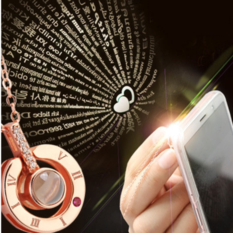 Rose Gold 100 Languages I Love You Projection Pendant Necklace for women Jewelry Love Memory Wedding Necklace Valentine's Day