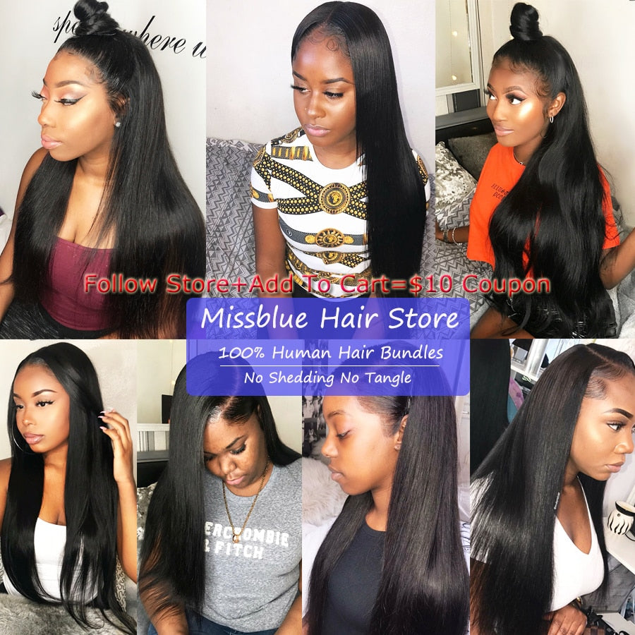 Missblue 32 34 36 38 40 Inch Brazilian Hair Weave Bundles Straight 100% Human Hair Bundles 3 4 Pieces Natural Color Remy Hair