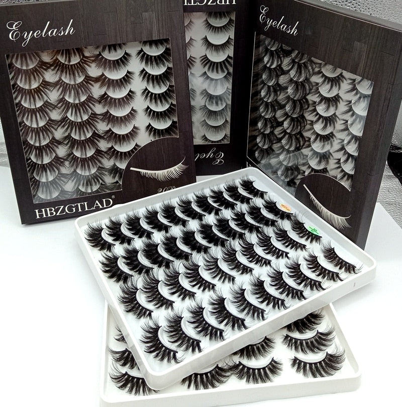 HBZGTLAD 1/5/20 Pairs 3D Soft Mink False Eyelashes Handmade Wispy Fluffy Long Lashes Natural Eye Extension Makeup Kit Cilios