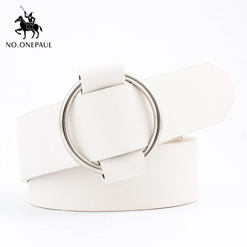 NO.ONEPAUL Genuine quality ladies fashion latest needle-free metal round buckle belt jeans wild luxury brand the women belt for